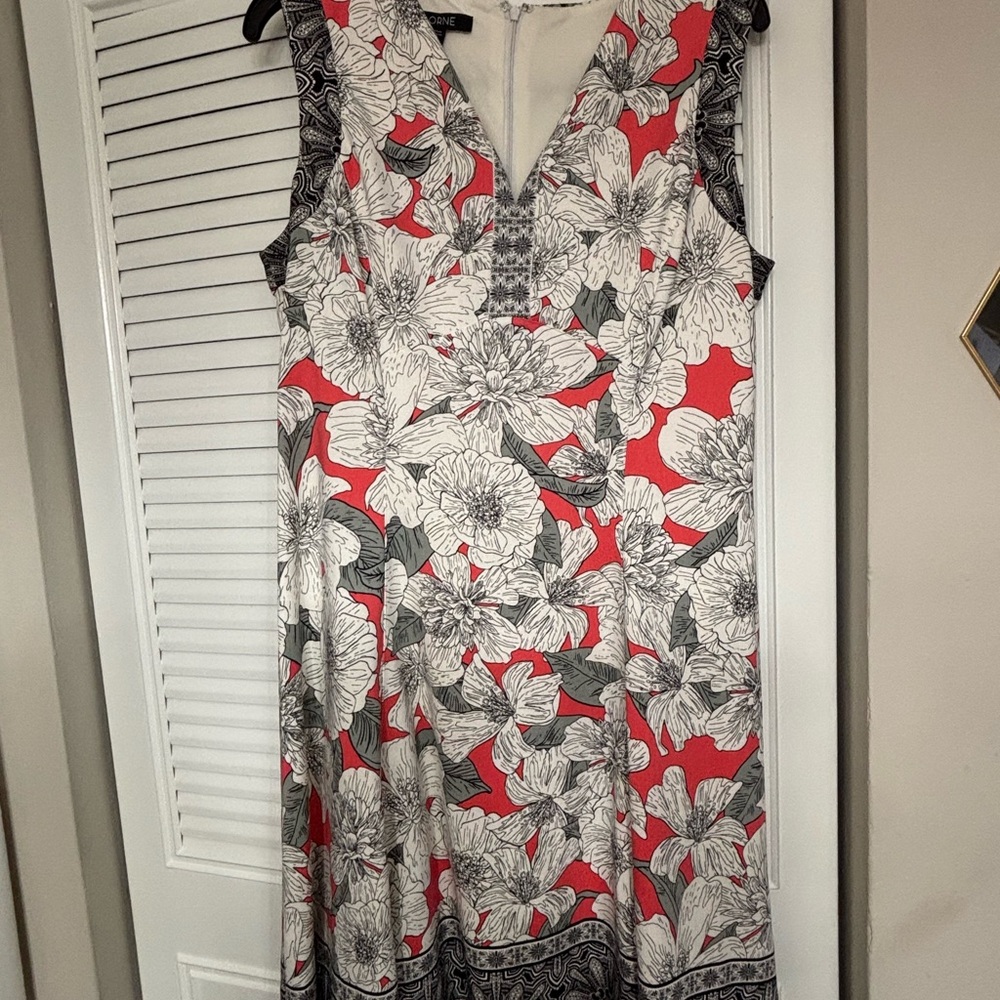 Adore Red and Black V-Neck A-Line Midi Dress